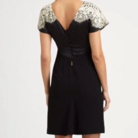 Tory Burch Black White Lace Daphne Beaded Buttoned Dress, SZ 14 - Picture 2 of 9